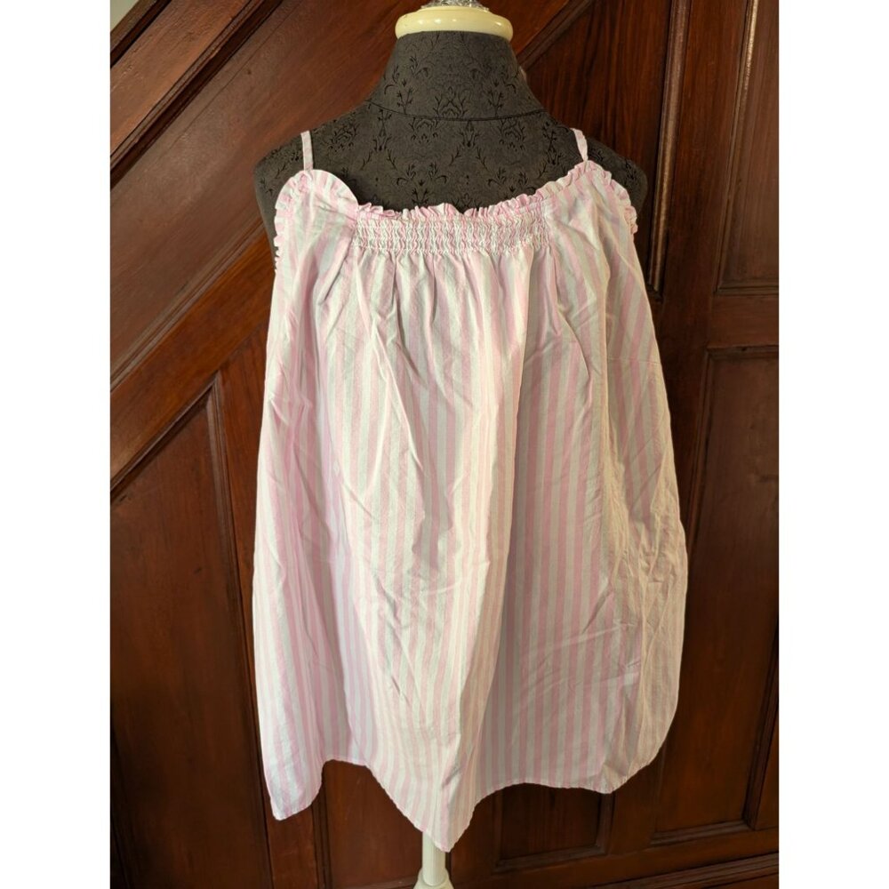 Lands End Pink White Striped Sleeveless Top Smocked Neckline Adj Straps Size 2X